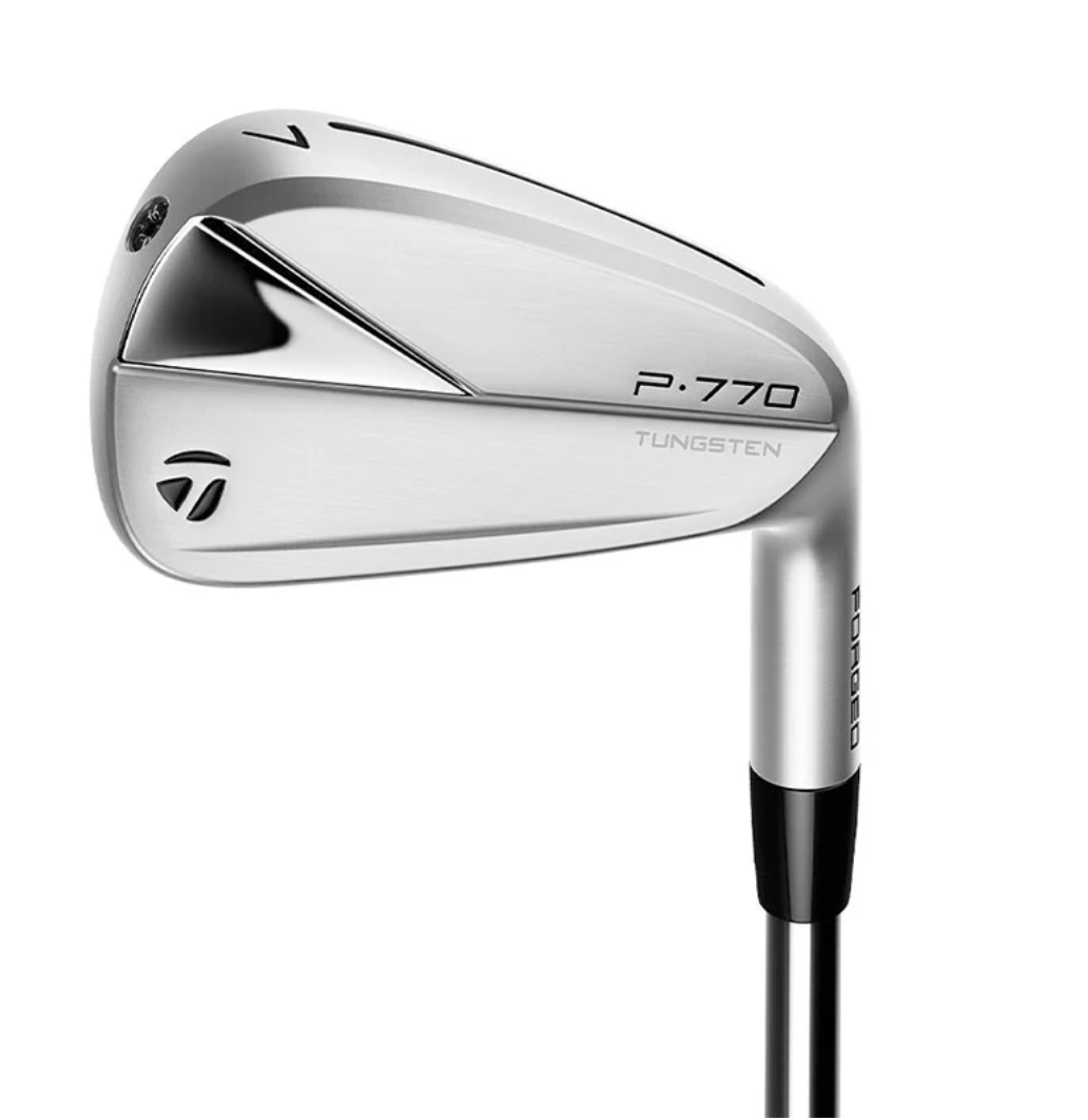 TaylorMade P770 forged iron club head close-up on a white background