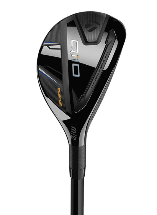TaylorMade Qi10 3 Rescue 19-degree hybrid club head sole view in gloss black