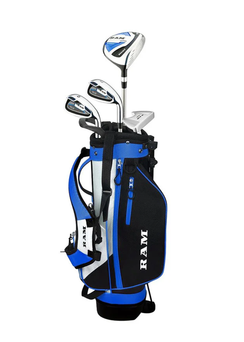RAM junior golf club package set in blue and black stand bag