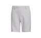 Front view of light grey junior golf shorts featuring a clean waistband with belt loops and side slash pockets.