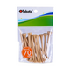Pack of Tabata 70mm natural wooden long golf tees in clear hanging retail pouch packaging.