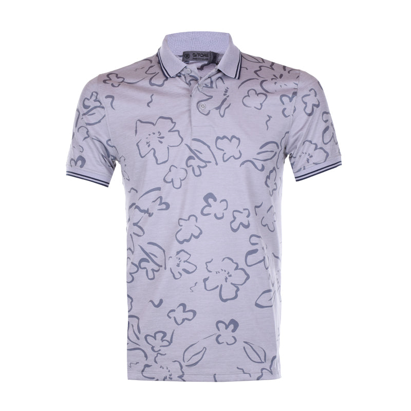 GFORE Sketch Floral Jersey Men's Polo (Light Heather Grey)