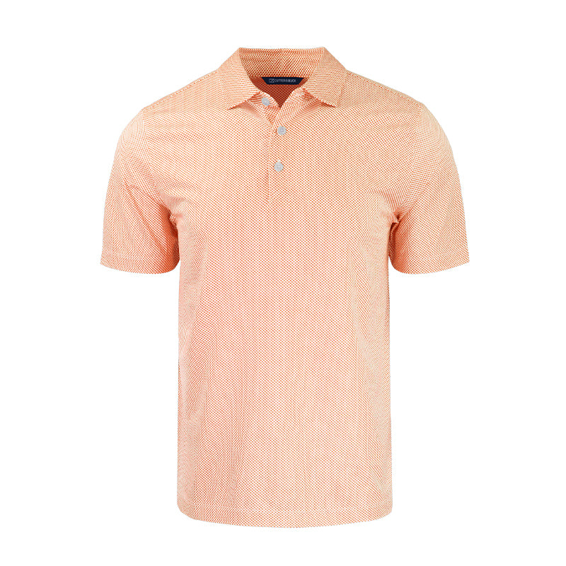 CUTTER & BUCK Pike Tonal Geo Printed Men's Polo (White/Orange)