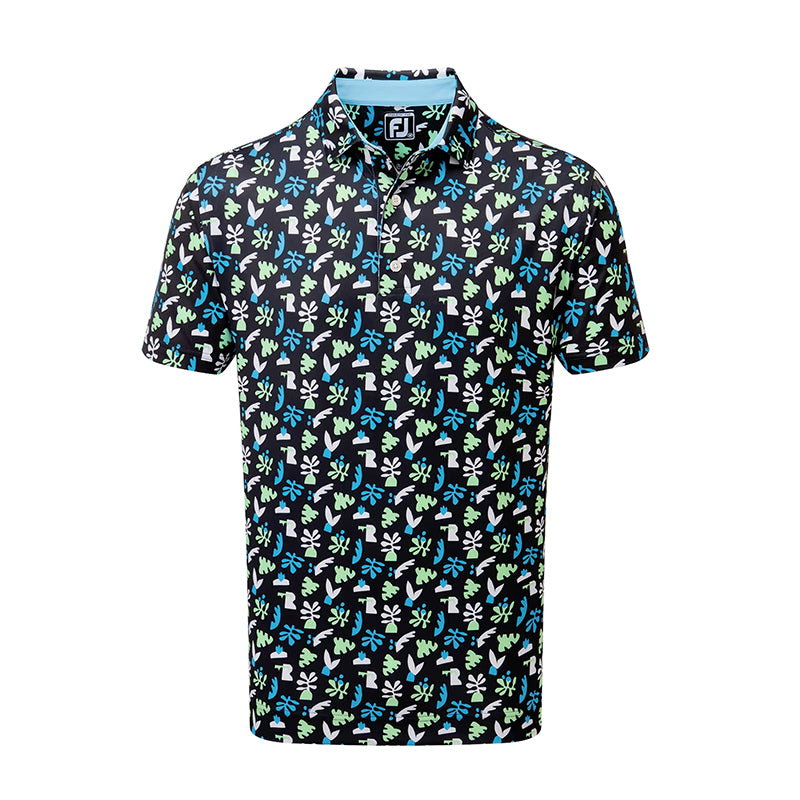 FOOTJOY Jungle Leaves Lisle Men's Polo (Black/White/Pool)