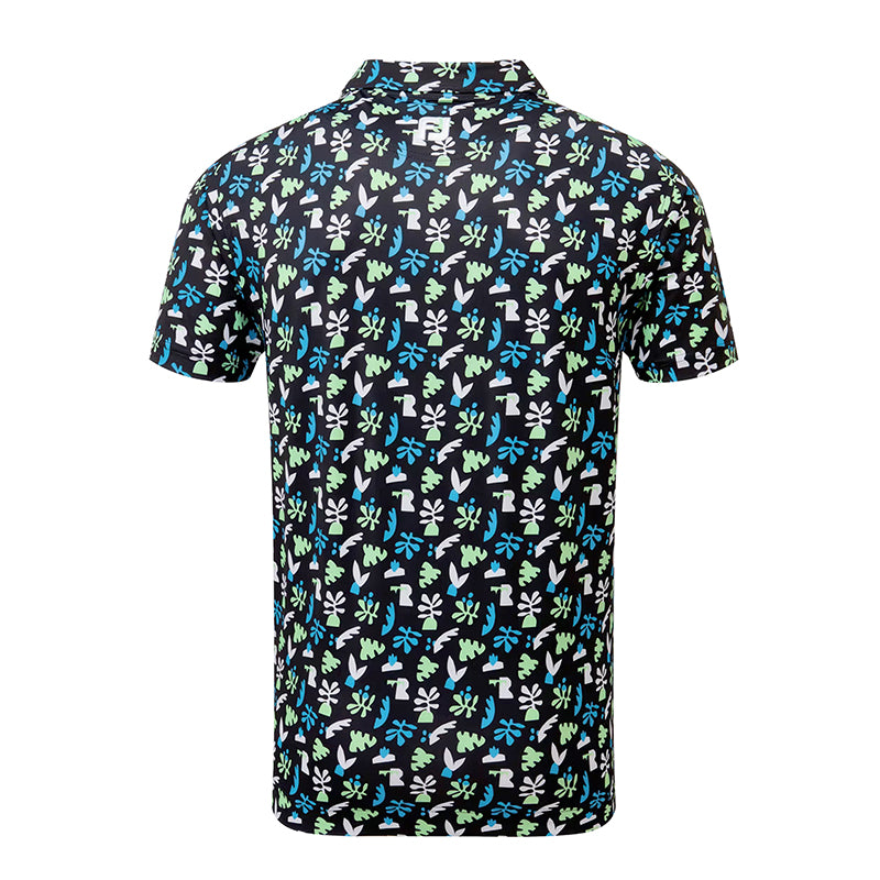 FOOTJOY Jungle Leaves Lisle Men's Polo (Black/White/Pool)
