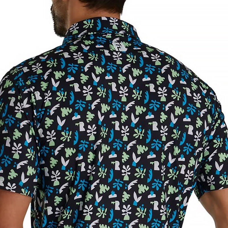 FOOTJOY Jungle Leaves Lisle Men's Polo (Black/White/Pool)