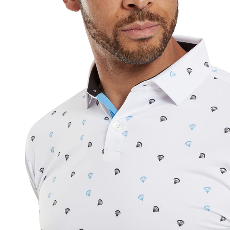 FOOTJOY Parachute Print Lisle Men's Polo (White/Black/Pool)