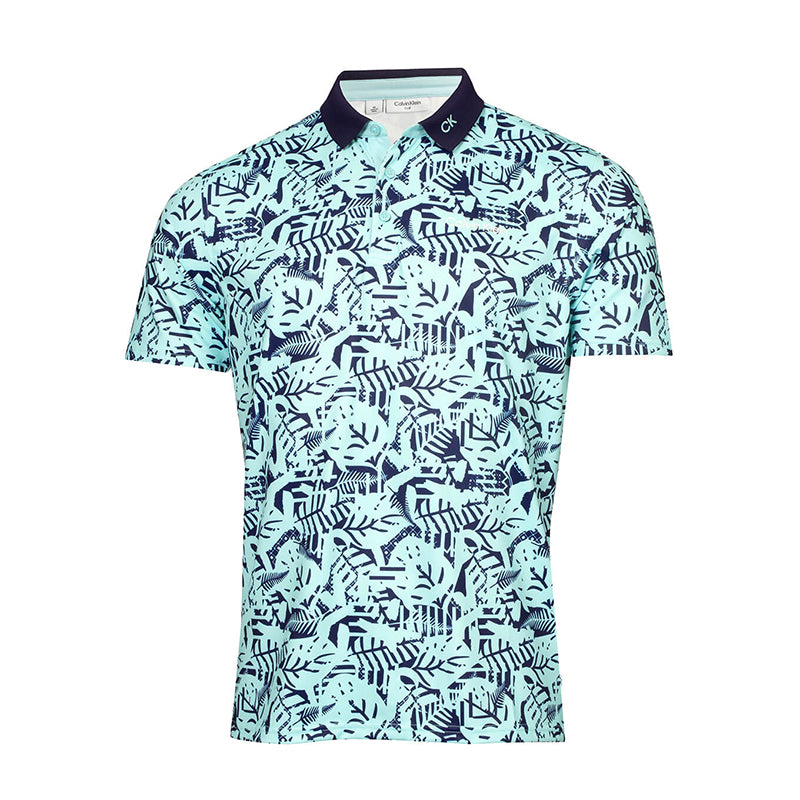 CALVIN KLEIN Abstract Print Men's Polo (Aqua/Evening Blue)