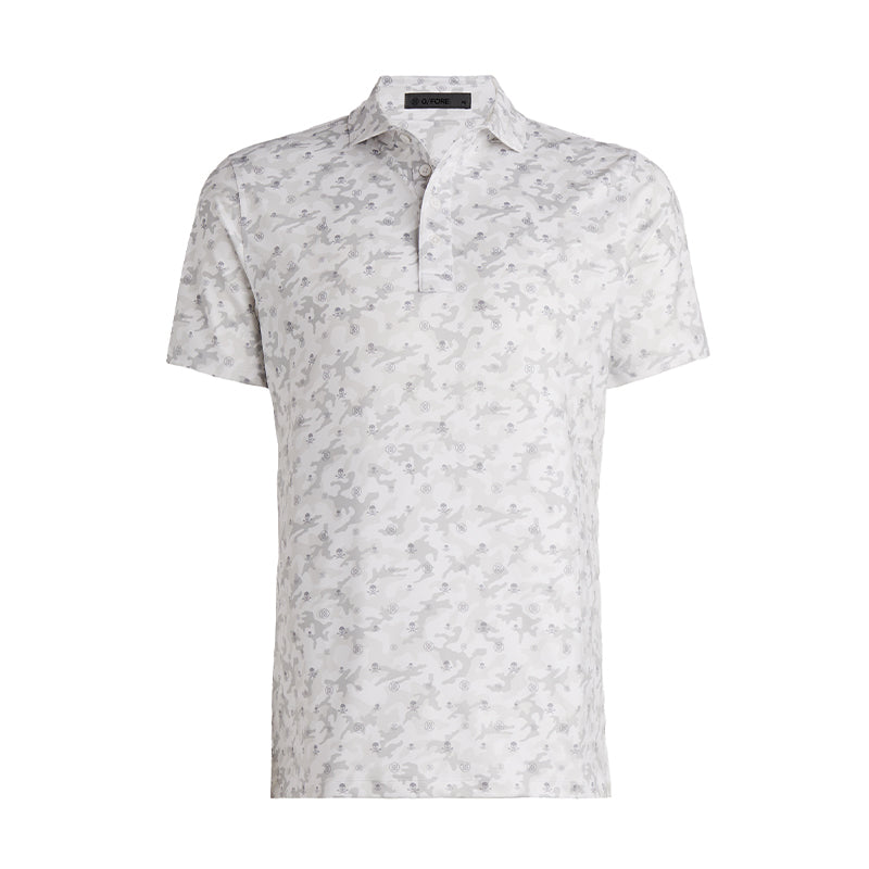 GFORE Mapped Icon Camo Tech Jersey Modern Spread Collar Men’s Polo (Snow)