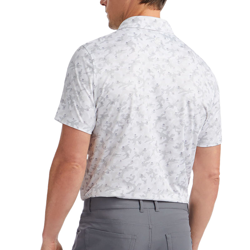 GFORE Mapped Icon Camo Tech Jersey Modern Spread Collar Men’s Polo (Snow)
