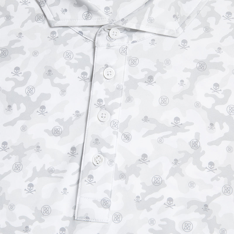 GFORE Mapped Icon Camo Tech Jersey Modern Spread Collar Men’s Polo (Snow)