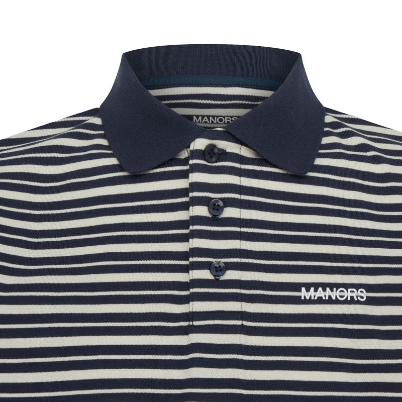 MANORS G.O.A.T Pique Men?s Polo (Ivory/Blue)