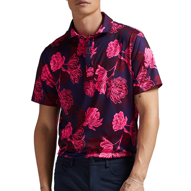 GFORE Stamped Floral Tech Jersey Men's Polo (Cabernet)
