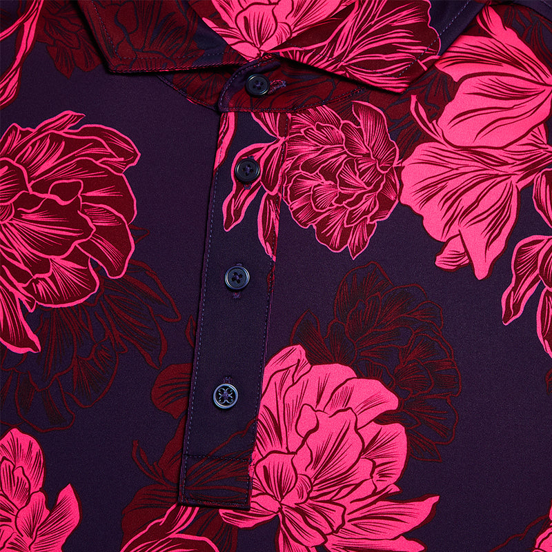 GFORE Stamped Floral Tech Jersey Men's Polo (Cabernet)