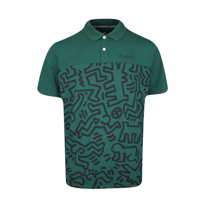 MALBON GOLF x Keith Haring Printed Men's Polo (Green)