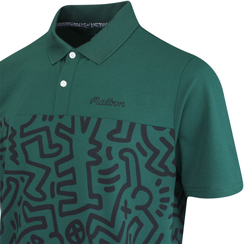 MALBON GOLF x Keith Haring Printed Men's Polo (Green)