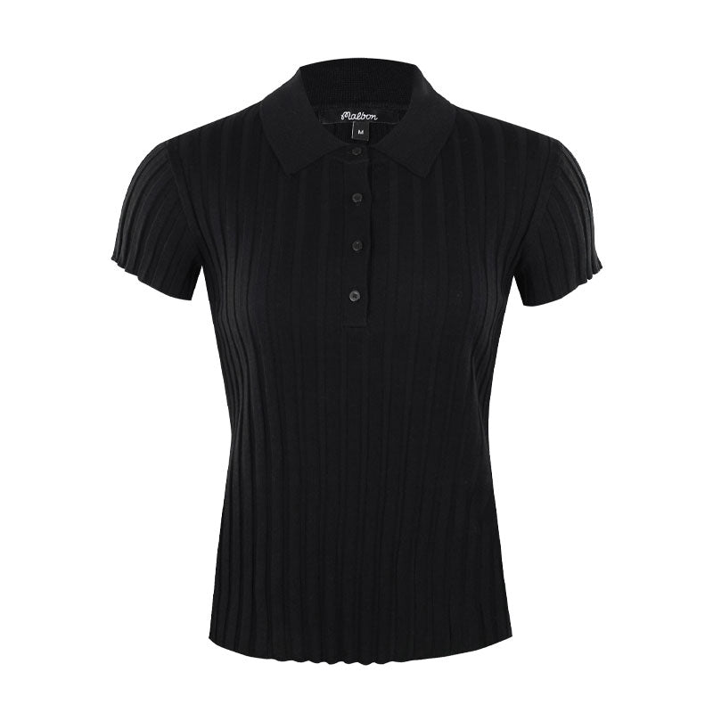MALBON GOLF Elea Rib Women's Knit Polo (Black)