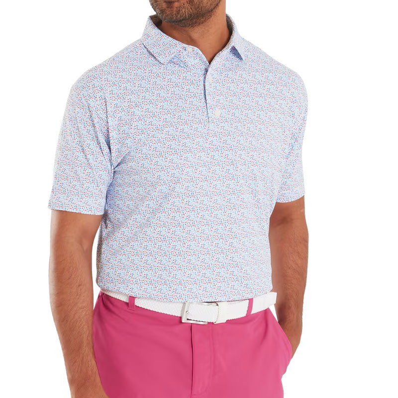 FOOTJOY Gamer Print Men's Pique Polo (White/Blue)