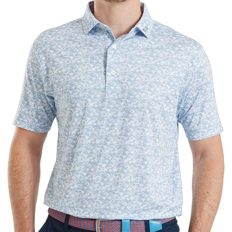 FOOTJOY Hidden Palm Print Lisle Men's Polo (White/Blue)