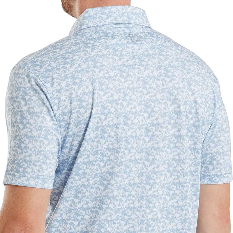 FOOTJOY Hidden Palm Print Lisle Men's Polo (White/Blue)