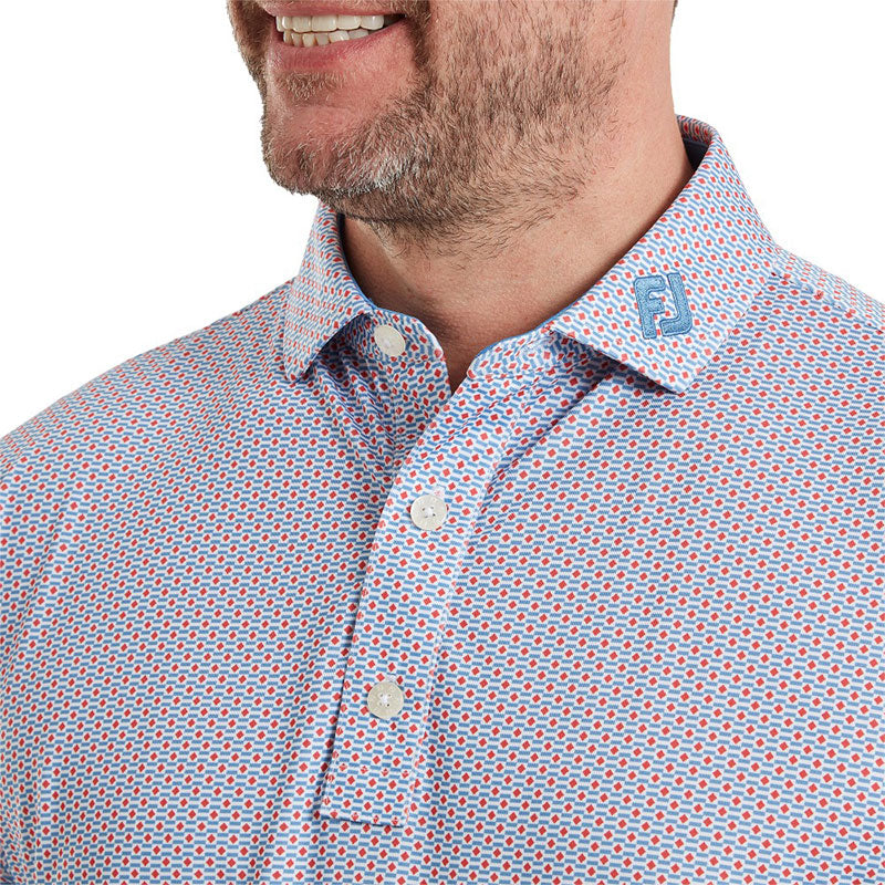 FOOTJOY Nautical Flag Print Lisle Men's Polo (Red/Blue)