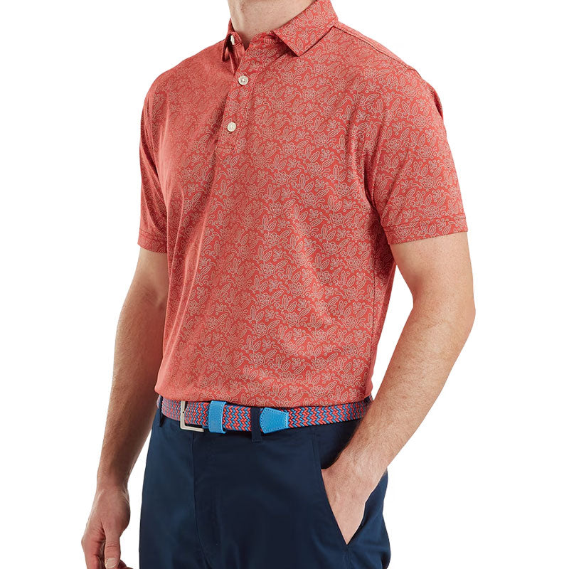 FOOTJOY Wingtip Floral Lisle Men's Polo (Red)