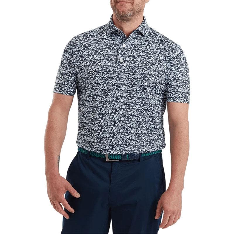 FOOTJOY Hidden Palm Print Lisle Men's Polo (Navy)