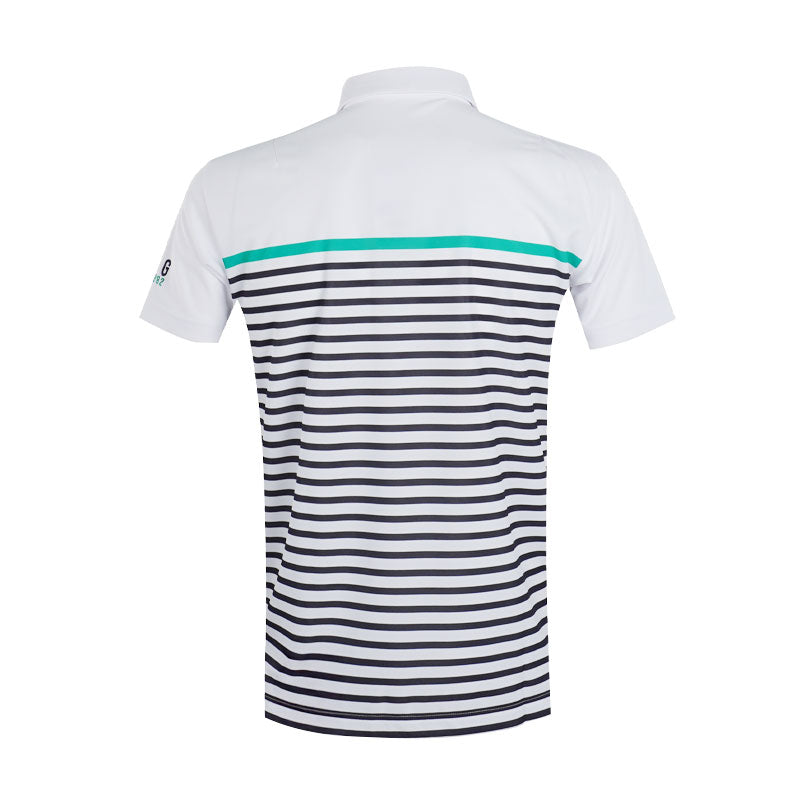LE COQ SPORTIF GOLF Paneled Striped Men's Polo (White)