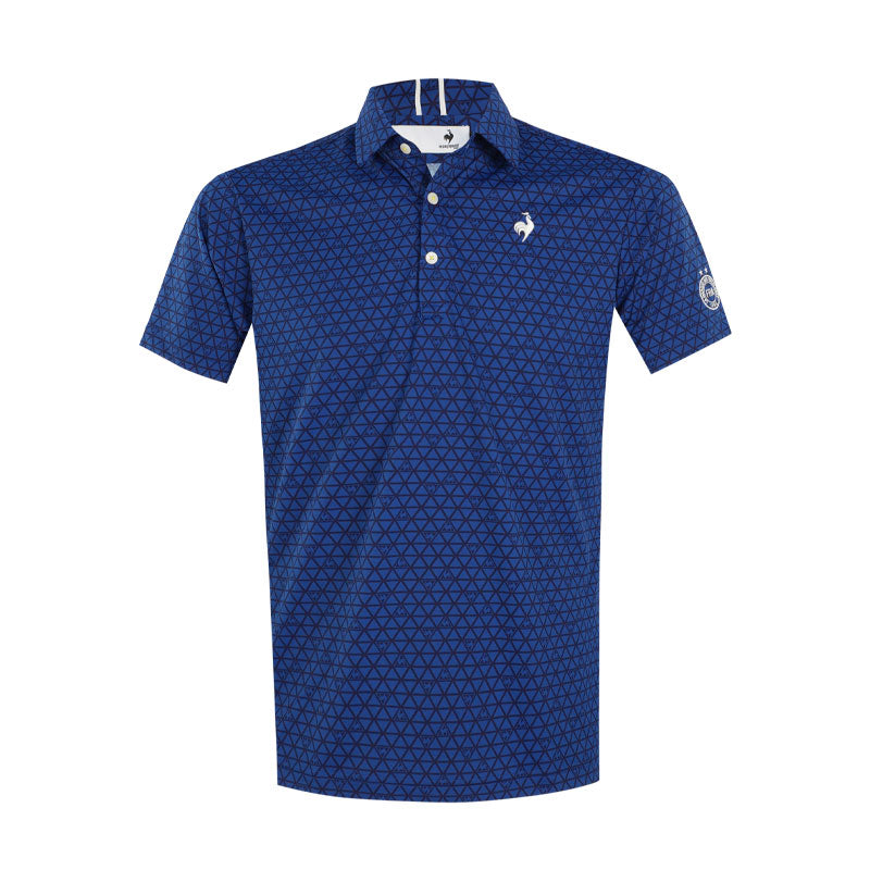 LE COQ SPORTIF GOLF Checkered Pattern Men's Polo (Blue)
