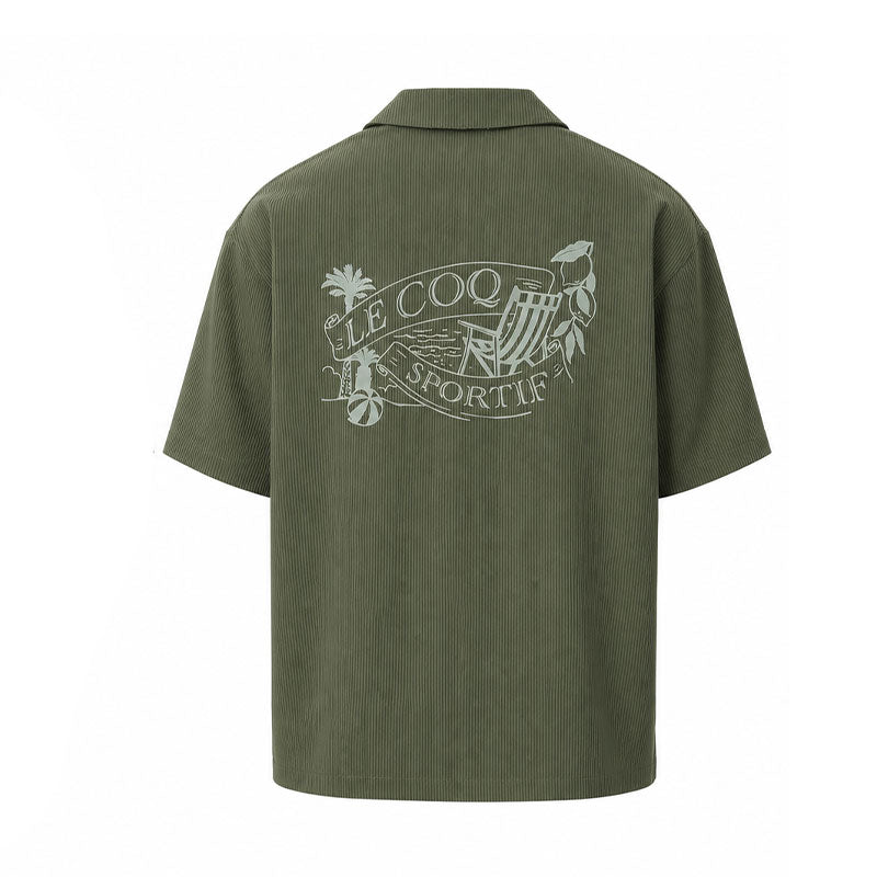 LE COQ SPORTIF GOLF Soccer Stripe Open-Collar Men's Polo (Khaki)