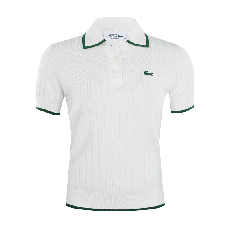 LACOSTE Polo Collar Women's Sweater (Flour/Green)