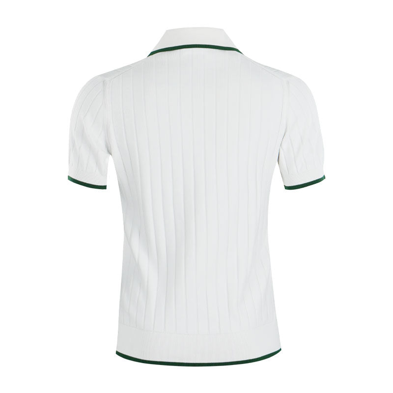 LACOSTE Polo Collar Women's Sweater (Flour/Green)