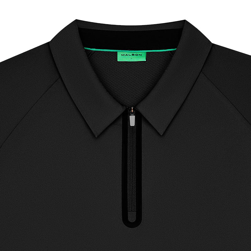 MALBON GOLF Performance Zip Raglan Men's Polo (Black)