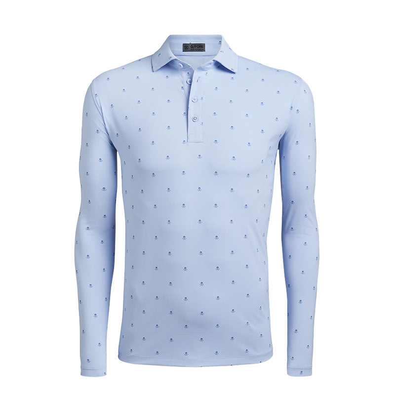 GFORE Skull & Tees Sun Men's Long Sleeve Polo (Ice Blue)