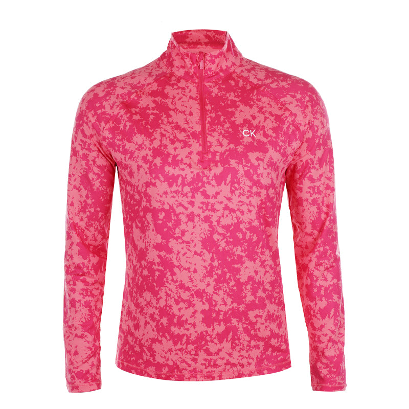 CALVIN KLEIN Canvas Printed 1/2 Zip Women's Long Sleeve Polo (Pink)