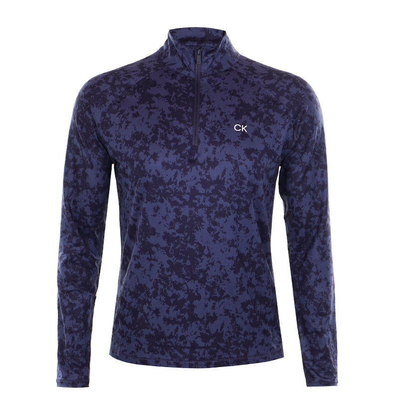 CALVIN KLEIN Canvas Printed 1/2 Zip Women's Long Sleeve Polo (Navy)