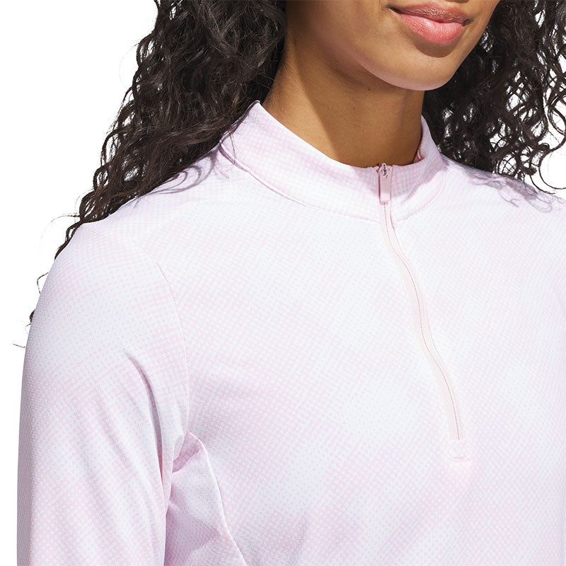 ADIDAS Printed Quarter-Zip Women's Mock Neck Top (Pink)