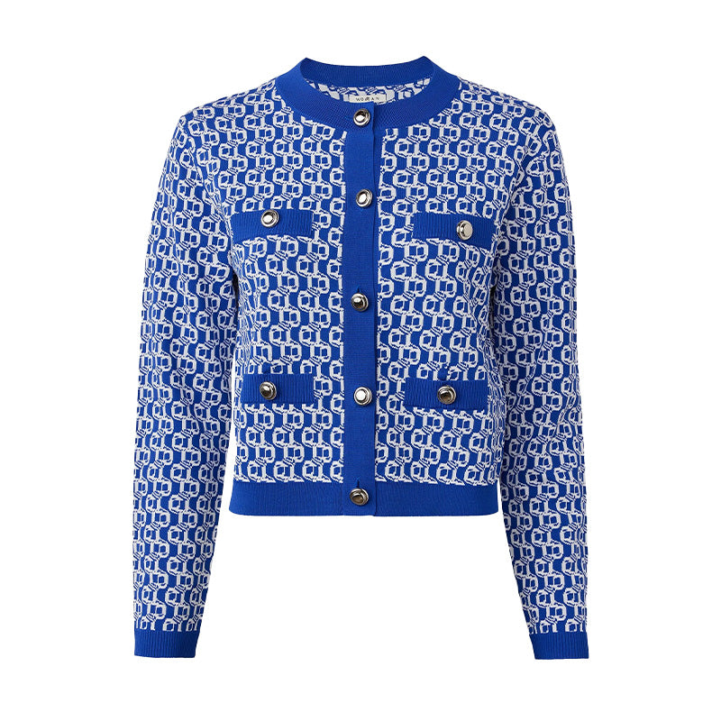 MALBON GOLF Amelia Women's Knit Cardigan (Marazine Blue/ Snow)