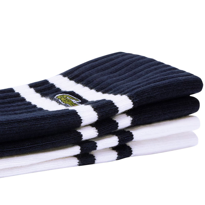 LACOSTE Ribbed Cotton Socks (Navy/Flour)