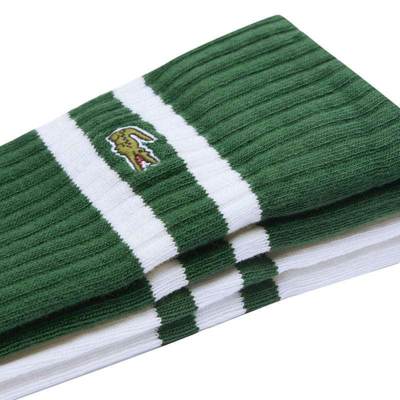 LACOSTE Ribbed Cotton Socks (Green/Flour)